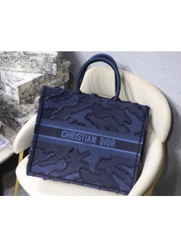 DIOR BLUE CAMOUFLAGE EMBROIFERED DIOR  BOOK TOTE 